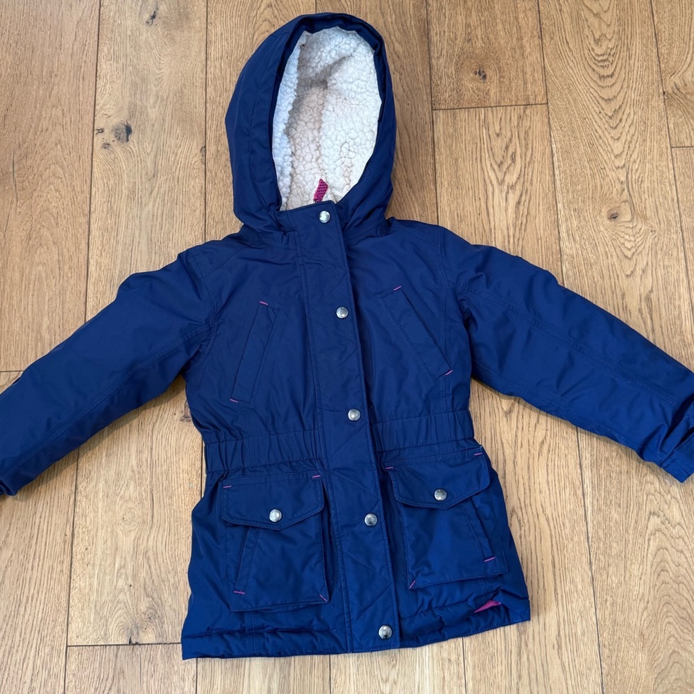 Lands’ End Girls Expedition Parka Coat 5/6 Grow-A-Long Fleece Lined Duck Down